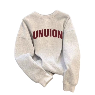 白灰色圆领卫衣女2025秋冬新款爆款宽松显瘦长袖上衣加厚加绒外套