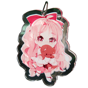 亚克力镭射DIY周边圆形钥匙扣来图定制挂件珍珠链二次元双面透明