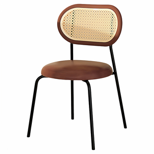 网红餐椅家用中古仿藤编椅子简约阳台休闲靠背椅复古北欧风餐桌椅