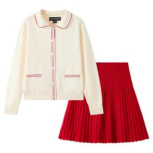 【100%棉】eland kids衣恋童装女童套装秋冬年款针织衫半身裙