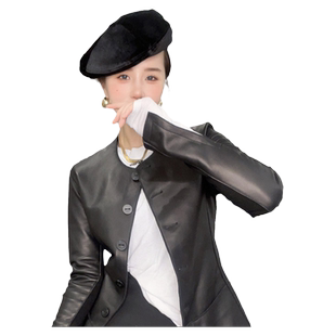 收腰绵羊皮真皮皮衣上衣短款机车皮衣外套女2025秋季新款欧洲站