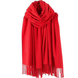 红围巾中国红加宽加大仿羊绒围巾韩版百搭披肩两用定制印logo刺绣