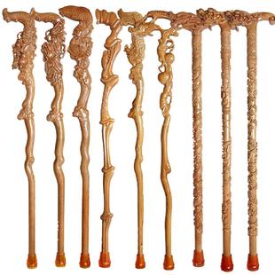 桃木龙头拐杖拐棍实木拐杖拄棍雕刻老人手杖祝寿礼品送礼盒防滑垫