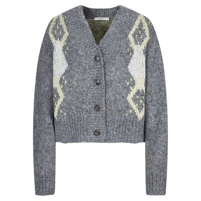 MOUSSY 冬季新品复古撞色菱格毛衣V领针织开衫028HAZ70-1461