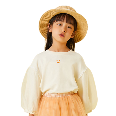 [第2件0元]美特斯邦威童装女童七分袖针织恤春秋新款儿童罩纱泡泡
