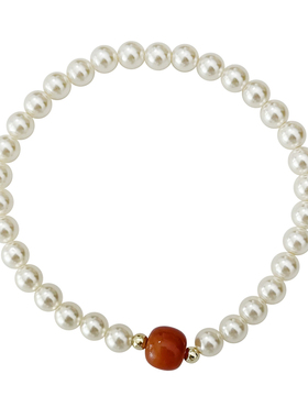 nicedream玛瑙米白珍珠弹力手串