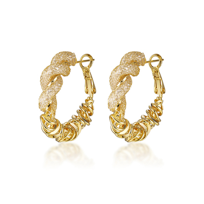 CAROMAY网纱缠绕耳环女法式复古设计感麻花气质耳圈小众独特耳饰