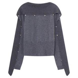 XU ZHI2025秋冬新品羊毛金属装饰飘带领设计高级感针织上衣