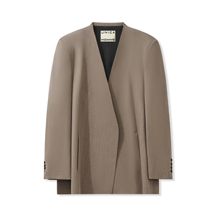 UNICA HOMME/秦晓轩同款 男士休闲西装灰色羊毛老钱风外套男