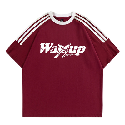 三条杠潮流T恤夏季重磅纯棉短袖