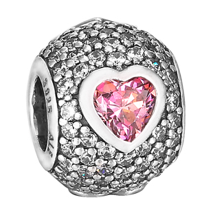 pandora潘多拉925银爱心水晶珠子DIY手工串珠配件粉色镶钻装饰珠