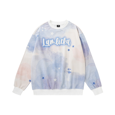 星星印花圆领蓝色卫衣扎染外套