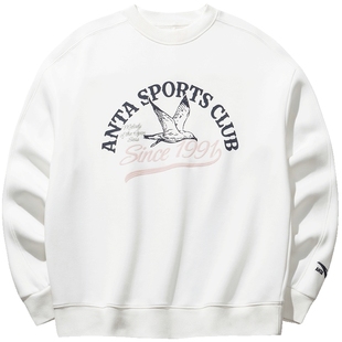 安踏印花套头卫衣女秋冬季磨毛保暖百搭休闲运动上衣162518703S