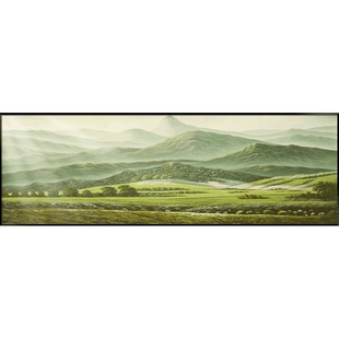 背有靠山客厅装饰画山水画沙发背景墙挂画巨人山手绘油画横版壁画