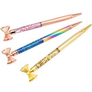 北欧金粉流沙笔少女心蝴蝶旋动圆珠笔送中性笔芯金属定制刻字礼物