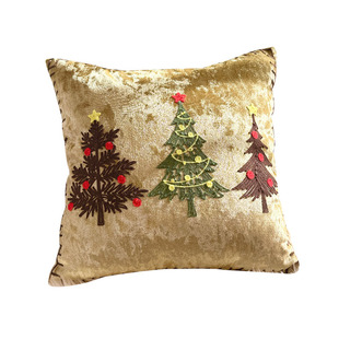 红色圣诞抱枕节日客厅沙发装饰靠垫高级摄影圣诞树刺绣铃铛腰靠枕