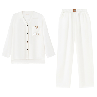 妮狄娅2024情侣睡衣女冰丝长袖开衫男简约春夏时尚轻奢家居服套装