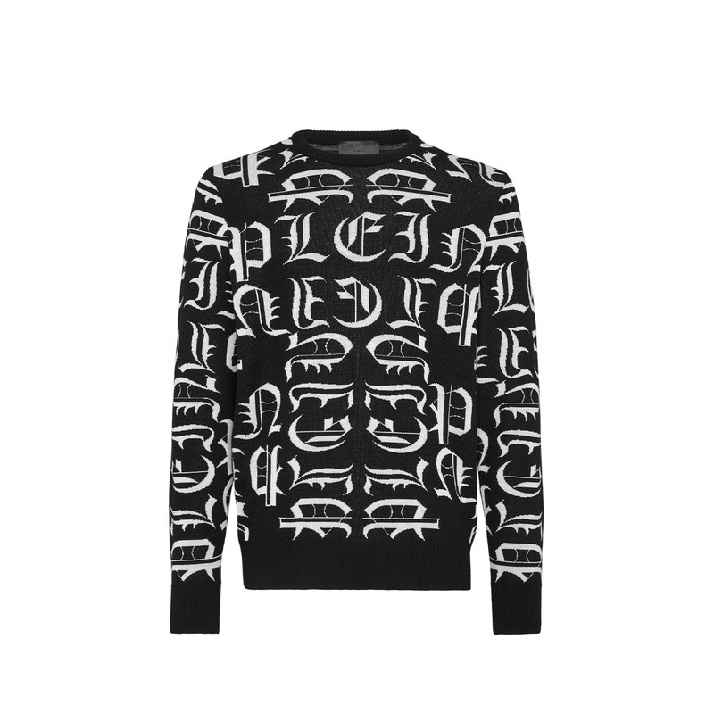 Philipp plein 毛衣男士哥特式文字圆领时尚套头针织衫