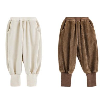 幼悠女童加绒加厚针织束长裤2025冬季保暖加高罗纹防风收束休闲裤