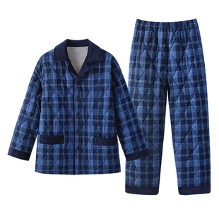 三枪睡衣男冬季三层加绒加厚夹棉保暖宽松棉袄纯棉男士家居服套装