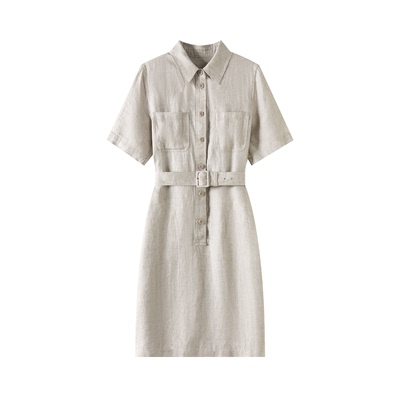 百家好春夏薄款亚麻衬衫连衣裙