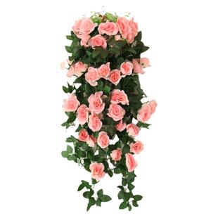 仿真玫瑰壁挂花吊兰花 客厅装饰花吊篮花卉 假花挂壁吊顶装饰绿叶