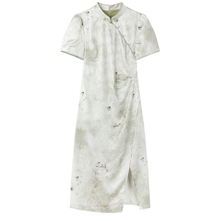 秋水伊人国风新中式短袖连衣裙2025夏季新款女装休闲中长裙旗袍裙