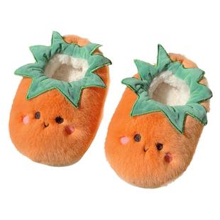 可爱全包跟棉拖鞋女秋冬季网红少女心创意番茄亲子时尚居家毛毛鞋