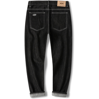 黑色赤耳丹宁牛仔裤直筒宽松款