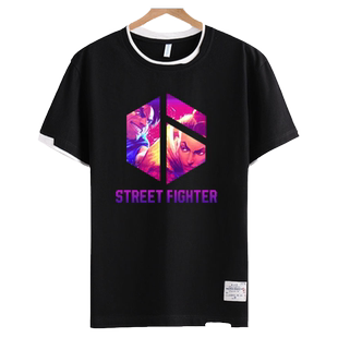 街头霸王6游戏桑吉尔夫嘉米街霸6拼接短袖T恤衫男女假两件半截袖