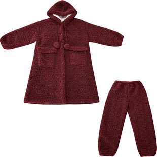 Bananagirl睡衣女款冬季加绒连帽加厚保暖家居服可外穿长款两件套