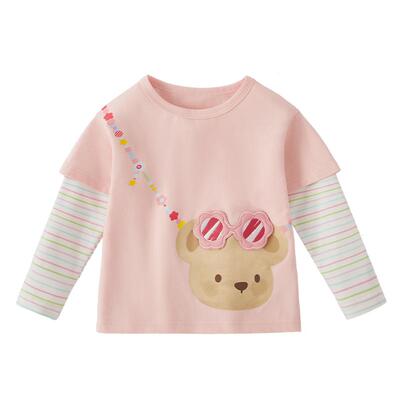 [7A抗菌]女童长袖t恤假两件6岁宝宝春季衣服女孩新款春装儿童上衣