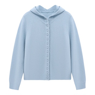 Basic House/百家好春装新款连帽纯色简约羊毛针织开衫女简约上衣