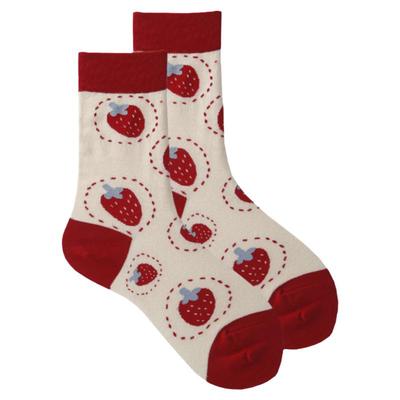 网红twnnsocks草莓甜美风中筒袜