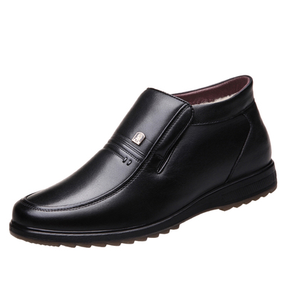 老人头皮鞋男冬季真皮爸爸鞋羊毛