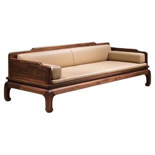 宋氏美学新中式罗汉床沙发北美黑胡桃全实木沙发榻可定制推拉沙发