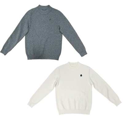 羊毛混纺房子皮标圆领毛衣