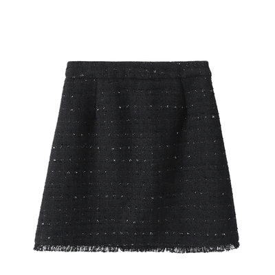 Basic House/百家好波点黑色通勤半裙秋冬新款设计感大气时尚短裙