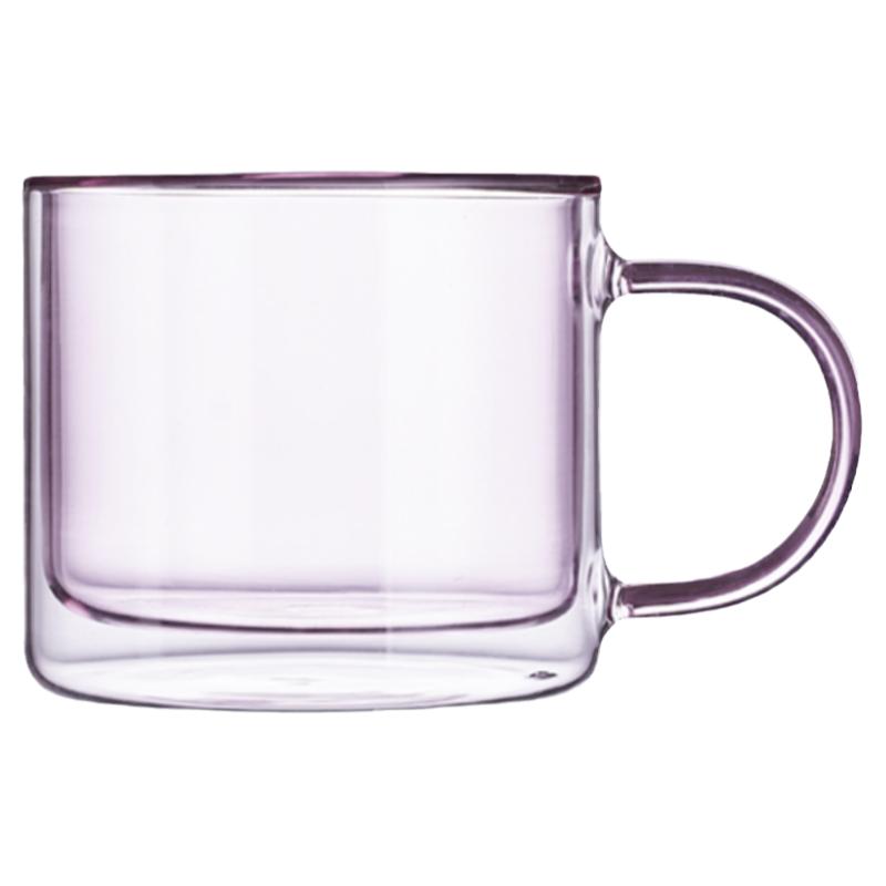 双层玻璃咖啡杯 彩色带把喝水玻璃杯 耐热双层防烫水杯家用泡茶杯