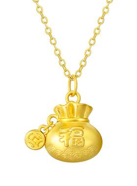 周大生黄金吊坠足金祥云福字挂坠3D硬金可配项链送妈妈生日礼物