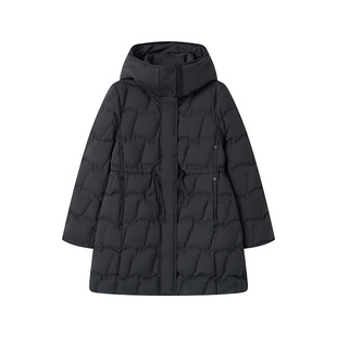 SANI商场同款90白鸭绒冬保暖御寒加厚连帽收腰中长款羽绒服女外套