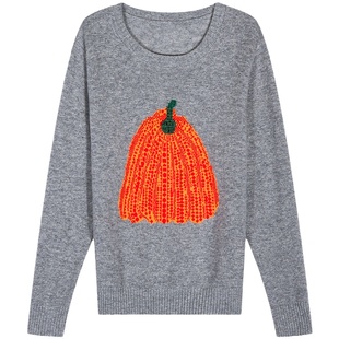 落落狷介 毛衣女款2025新款秋冬灰色慵懒风设计感绵羊毛针织上衣