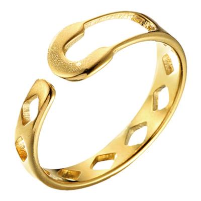 戒指回形针镀14K金四边镂空花纹