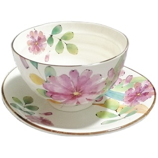 美浓烧和蓝水彩花卉家用陶瓷餐具米饭碗套装礼盒新婚乔迁礼品