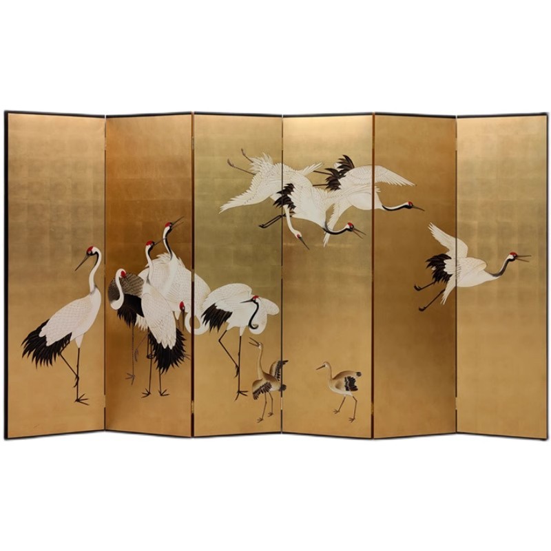 中古金箔定制仙鹤屏风酒店大堂