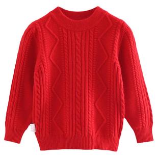 儿童羊毛衫针织打底衫男童羊绒衫女童中大童圆领套头毛衣纯色加厚