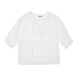 LLANO薄透中袖罩衫防晒衫衬衫法式提花肌理感宽松衬衣上衣女夏秋