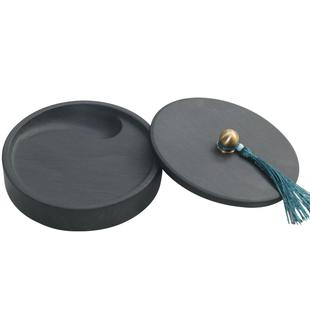 天然原石太极砚台5寸带盖歙砚墨盒初学者书法书画练习学生文房四宝笔带盖密封性好墨池实用墨碟