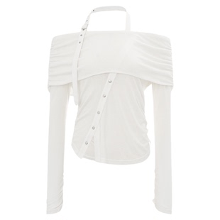 uhot/诱货26春纯色挂脖一字肩修身上衣甜酷斜门襟设计感UWLS1N154