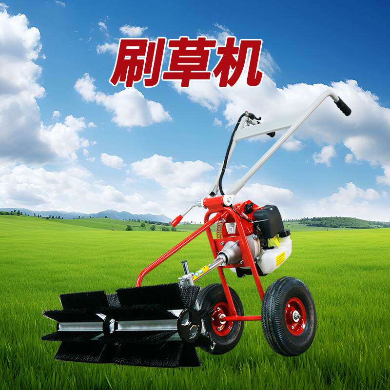 汽油动力人造草坪维护小型梳草机 手推式四冲程刷草机 侧挂清扫机